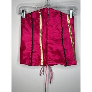 Handmade Vintage Satin Corset Top by Marilyn Cashin Pink Gold Lace-Up
 small